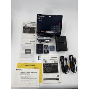 Panasonic Digital Camera Blue Lumix DMC-TZ5 10x Zoom Leica Lens Bundle Batteries